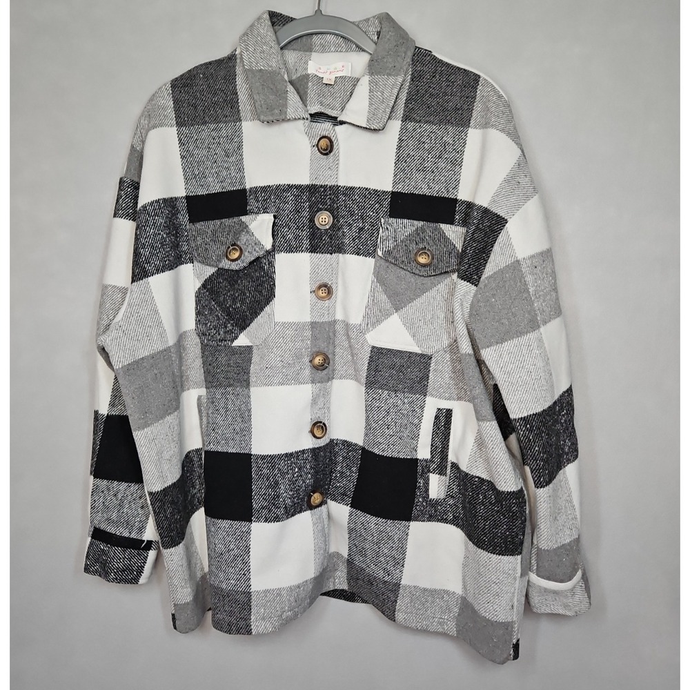 Sweet Genesis Womens Black White Plaid Button Front Shacket Jacket Size 1X